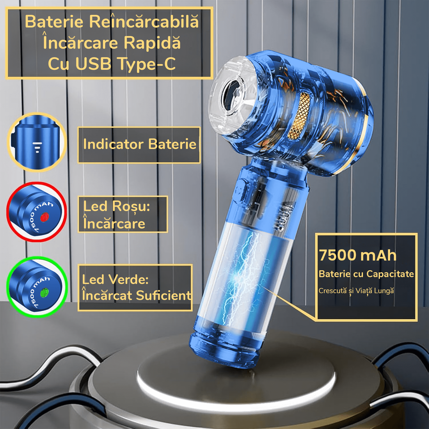 Aspirator Auto Portabil V2 Gadgetry cu Acumulator 7500mAh 4 in 1, 18000Pa, 3 Viteze, 100W