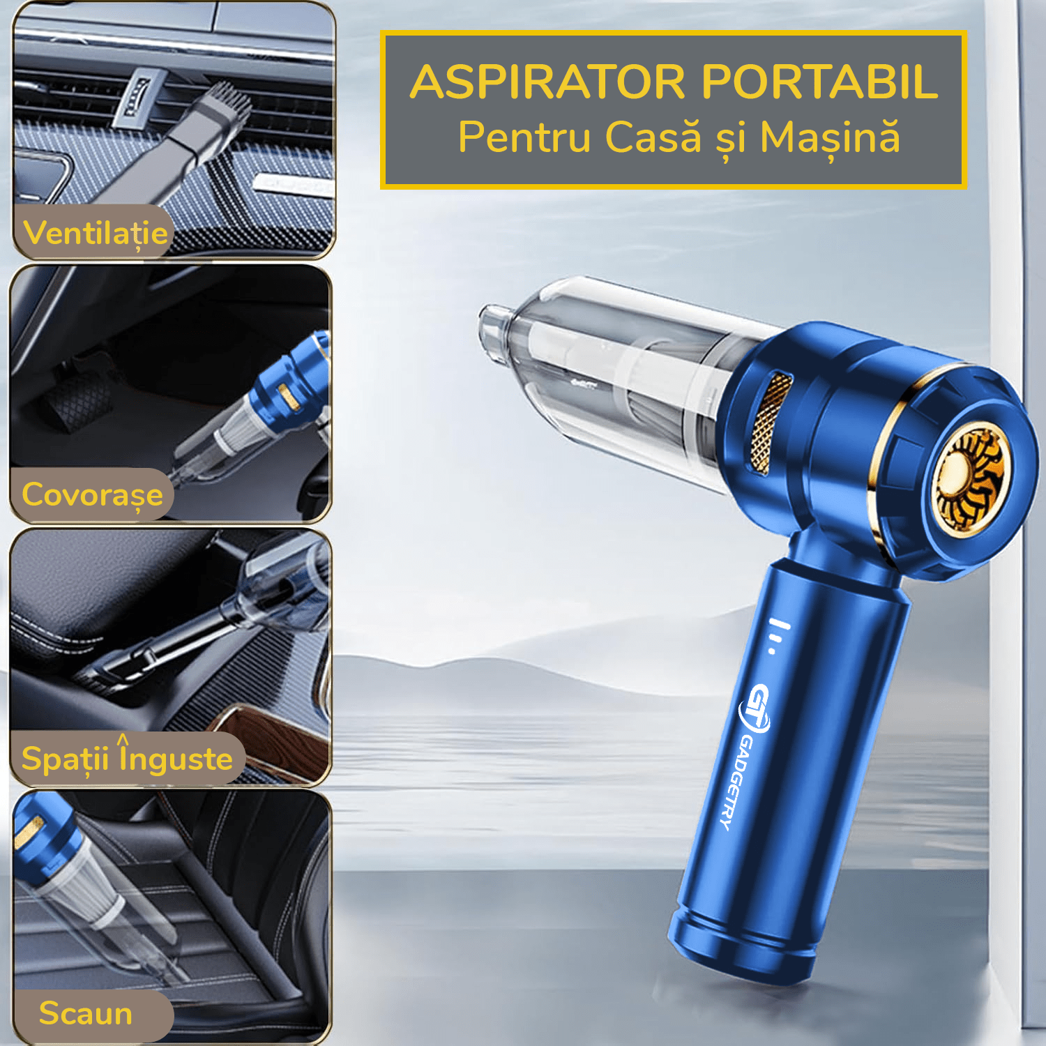 Aspirator Auto Portabil V2 Gadgetry cu Acumulator 7500mAh 4 in 1, 18000Pa, 3 Viteze, 100W