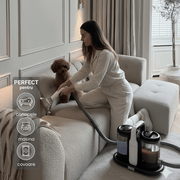 Aspirator Spalare si Extractie, Rezervor Dublu 1.5L + 0.8L, Putere 11000 Pa, 450W, Ideal Auto, Canapea, Mocheta, Materiale Textile