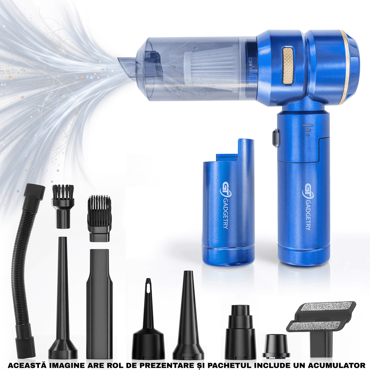 RESIGILAT: Aspirator Auto Portabil PRO3 Gadgetry cu Acumulator Interschimbabil 7500mAh 4 in 1, 18000Pa, 3 Viteze, 100W