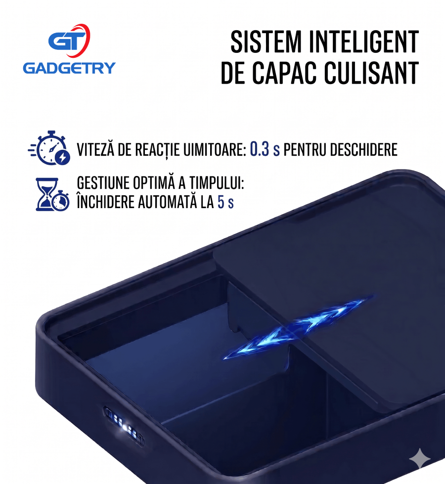 Cos de Gunoi cu Senzor Automat Gadgetry, Capacitate 50L, cu Capac Glisant Anti-Miros