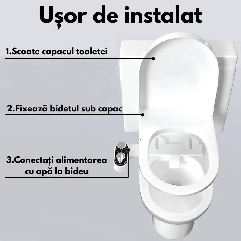 Bideu pentru Toaleta cu Atasament pentru Apa Calda si Rece Gadgetry, Auto Curatare, Control de Presiune, Pentru Igiena Personala, cu Spalare Automata