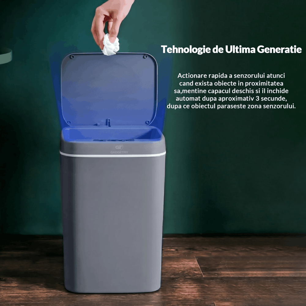 Cos de Gunoi cu Senzor Automat Gadgetry cu Led, Capacitate 16L