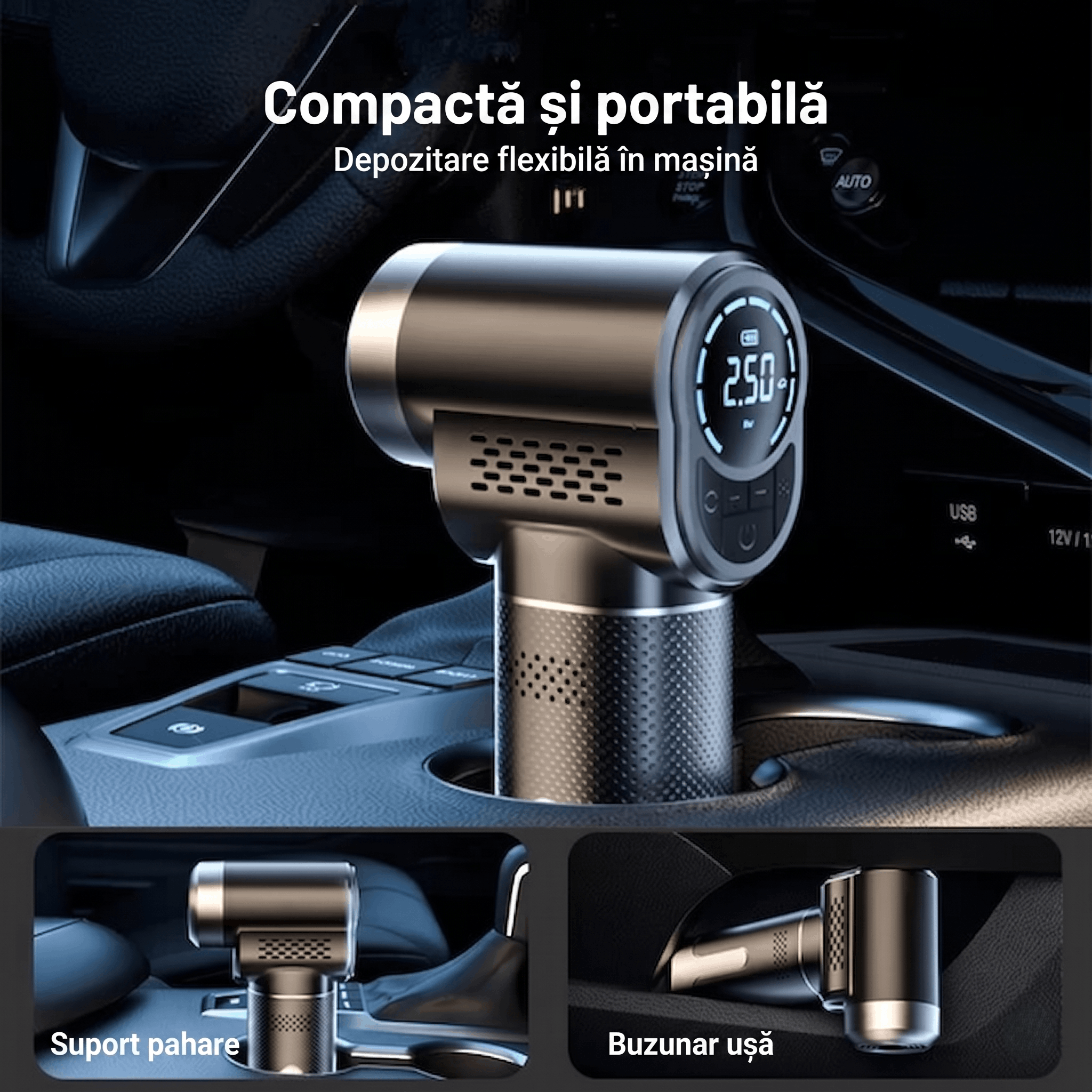 Compresor Auto Digital de Aer Portabil Reincarcabil, Gadgetry, 150 Psi, Pompa electrica