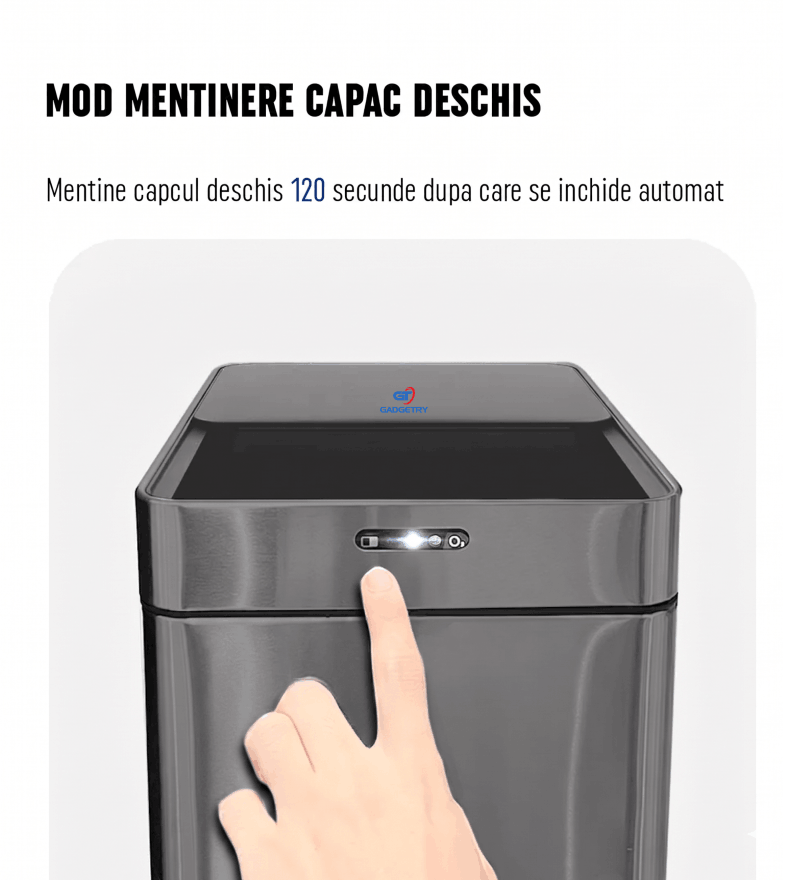 Cos de Gunoi cu Senzor Automat Gadgetry, Capacitate 50L, cu Capac Glisant Anti-Miros