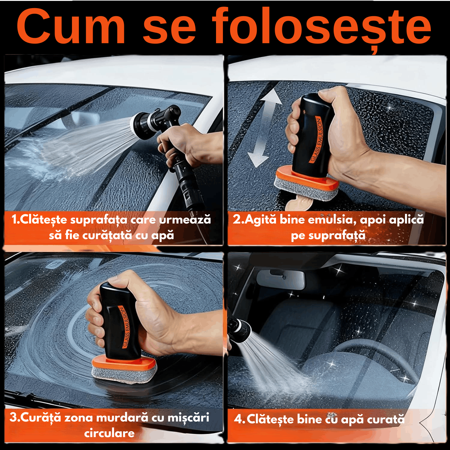 Emulsie pentru Geamuri, Îmbunătățește Claritatea Parbrizului , Îndepărtează pelicula uleioasă și urmele de murdărie