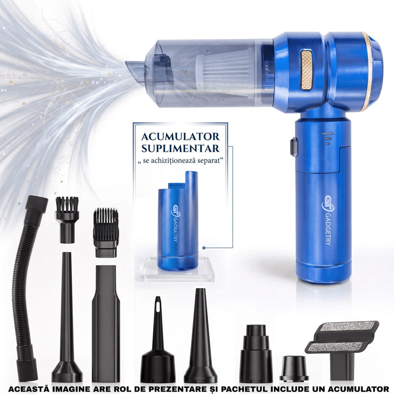 Aspirator Auto Portabil PRO3 Gadgetry cu Acumulator Interschimbabil Autonomie 43 Minute 4 in 1, 18000Pa, 3 Viteze, 100W