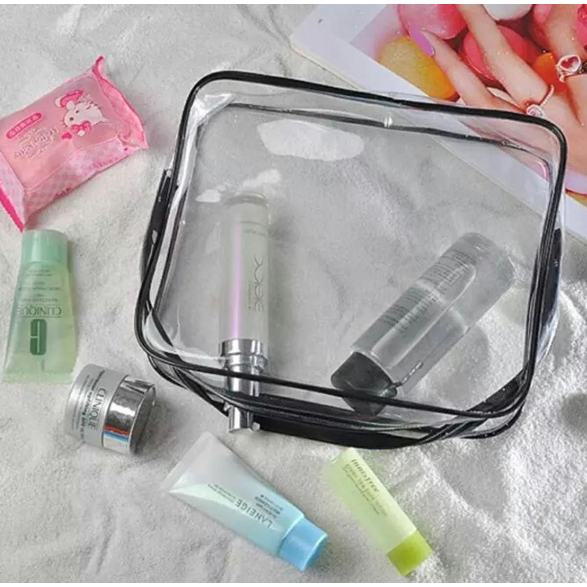 Set 3 organizatoare de cosmetice, transparente, ideale pentru calatorii