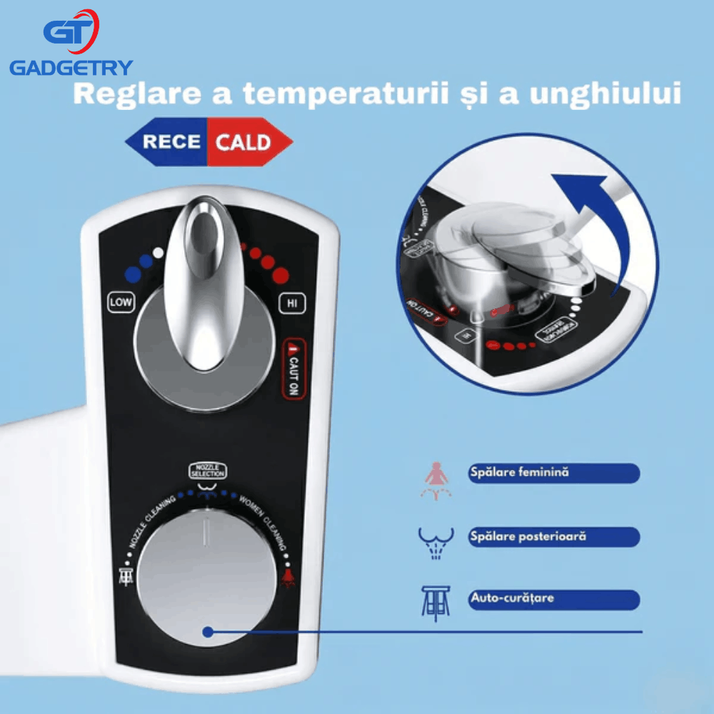 Bideu pentru Toaleta cu Atasament pentru Apa Calda si Rece Gadgetry, Auto Curatare, Control de Presiune, Pentru Igiena Personala, cu Spalare Automata