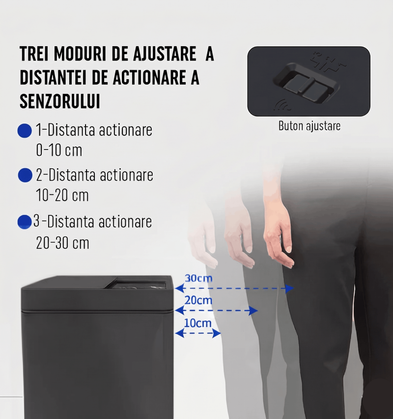Cos de Gunoi cu Senzor Automat Gadgetry, Capacitate 50L, cu Capac Glisant Anti-Miros