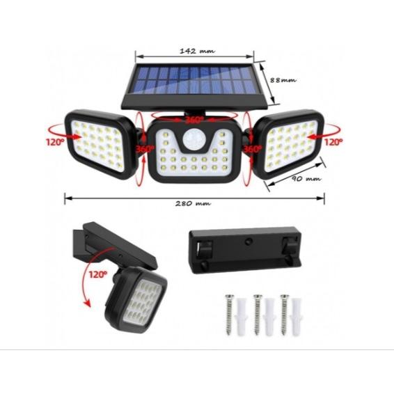 Lampa Solara LED, reglabila, model TRIO, cu senzor crepuscular si senzor de miscare