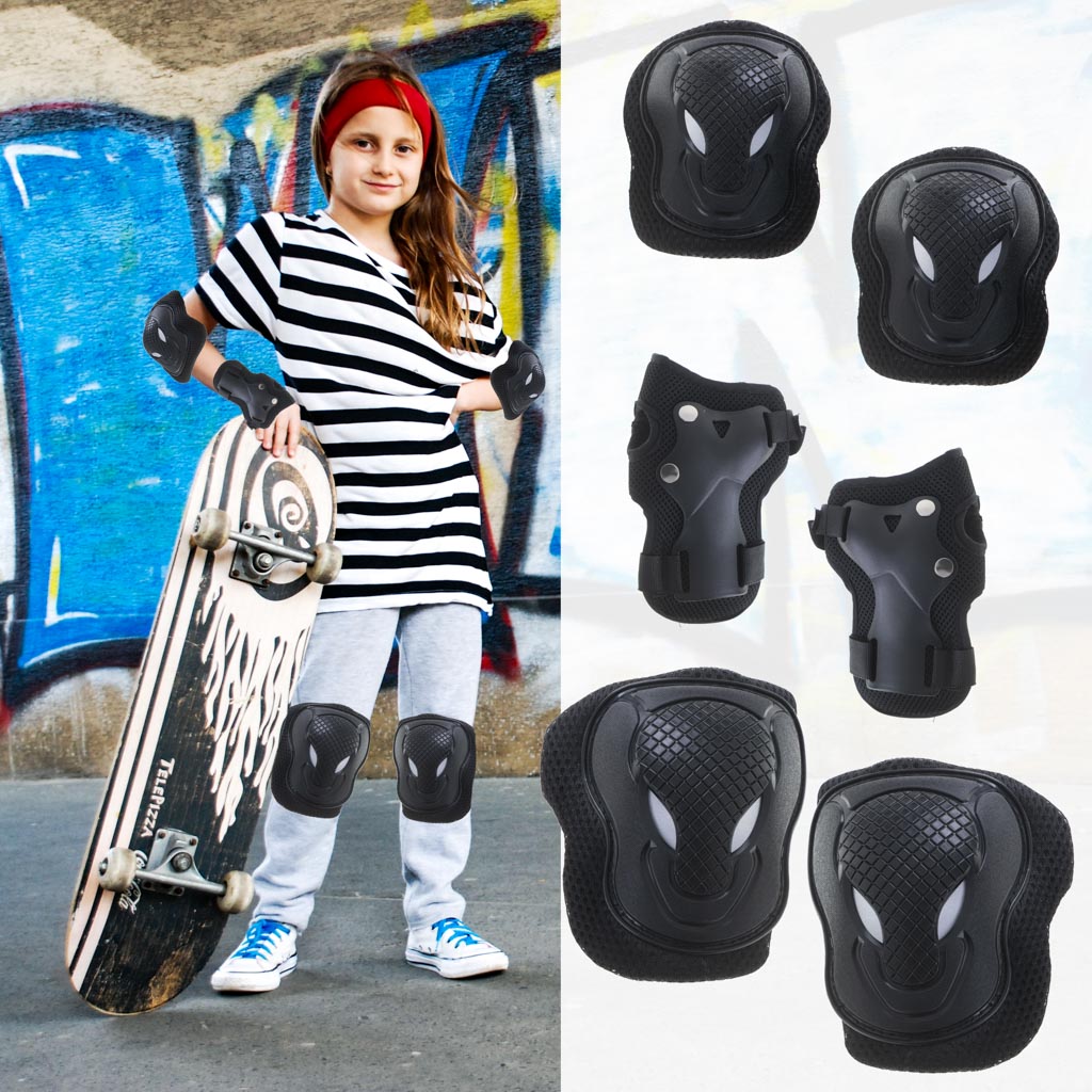 Set pentru copii, 6 x protectii pentru genunchi, coate si incheieturi (bicicleta, role, skateboard, patine)