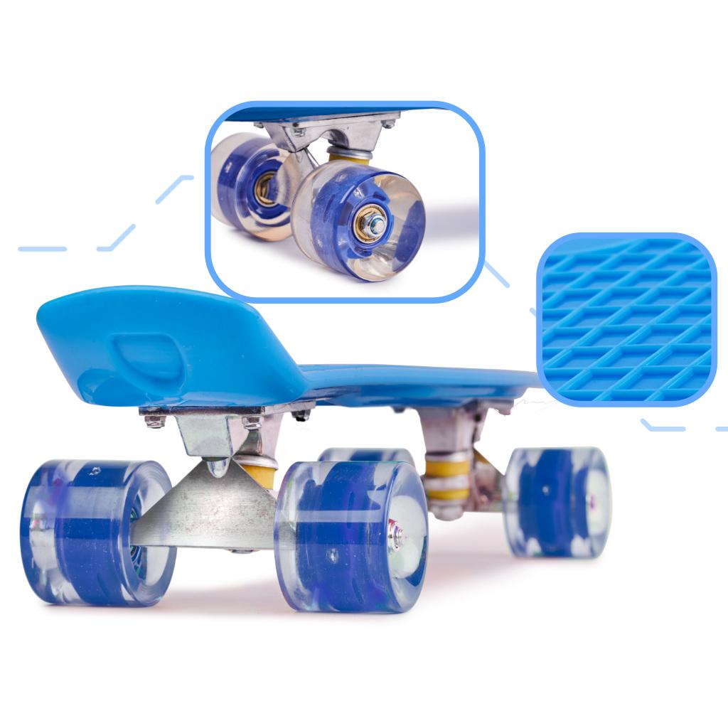 Skateboard Penny Board pentru copii cu roti din cauciuc, iluminate LED, culoare Albastra