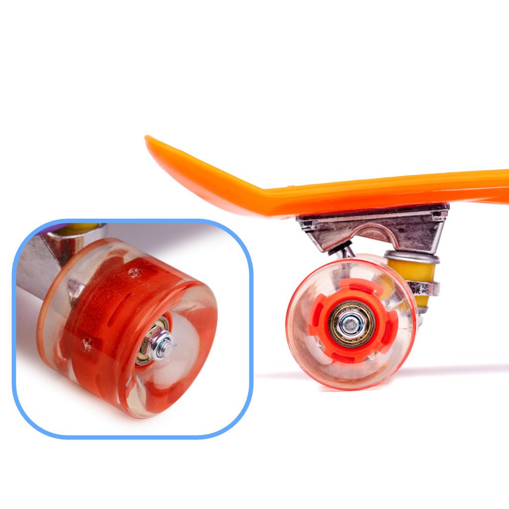 Skateboard Penny Board pentru copii cu roti din cauciuc, iluminate LED, culoare Orange