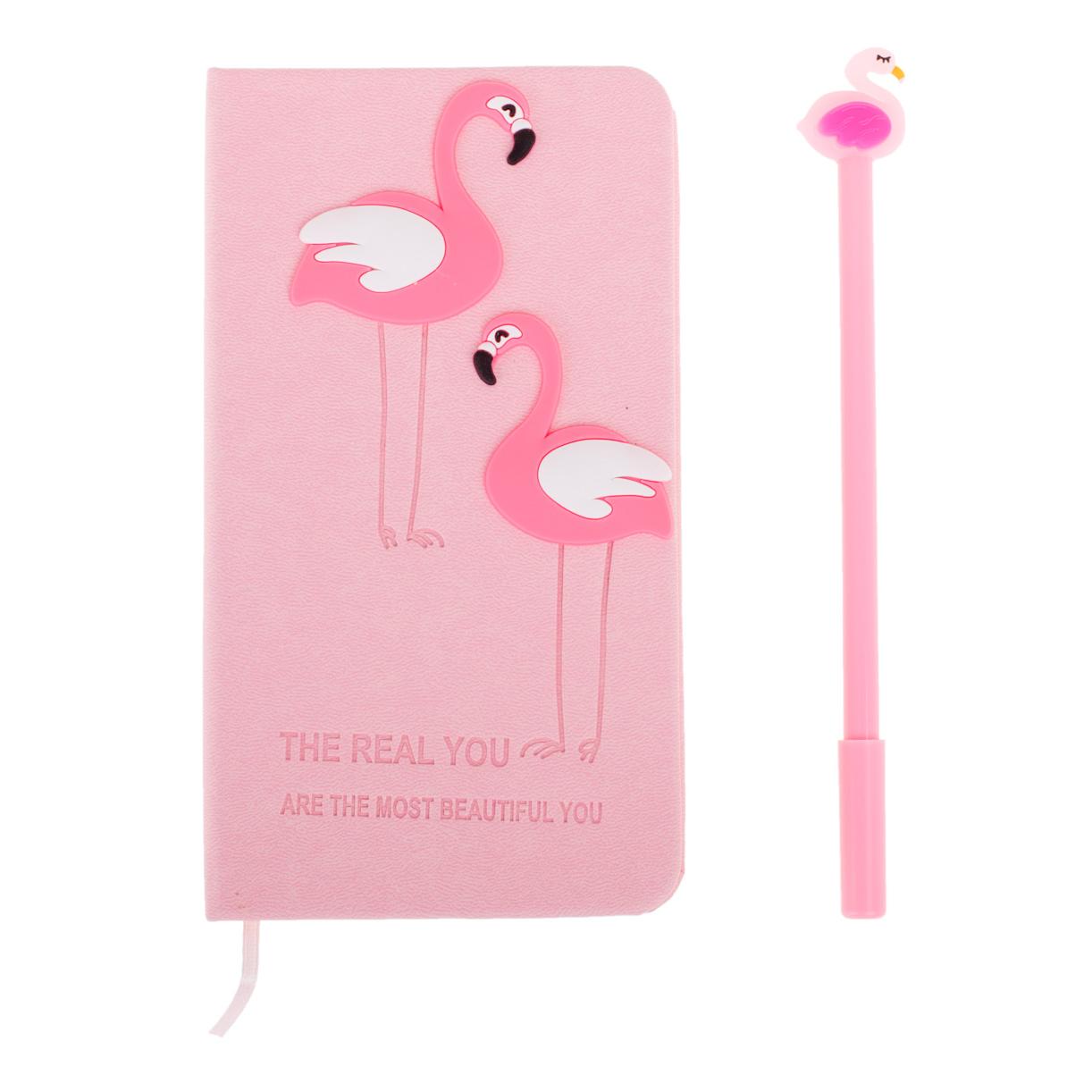 Set Cadou pentru Copii, Caiet cu Flamingo finisat cu piele ecologica + Pix cu Flamingo