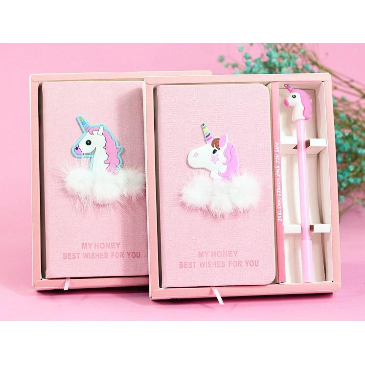 Set Cadou pentru Copii, Caiet cu Unicorn finisat cu piele ecologica + Pix cu Unicorn