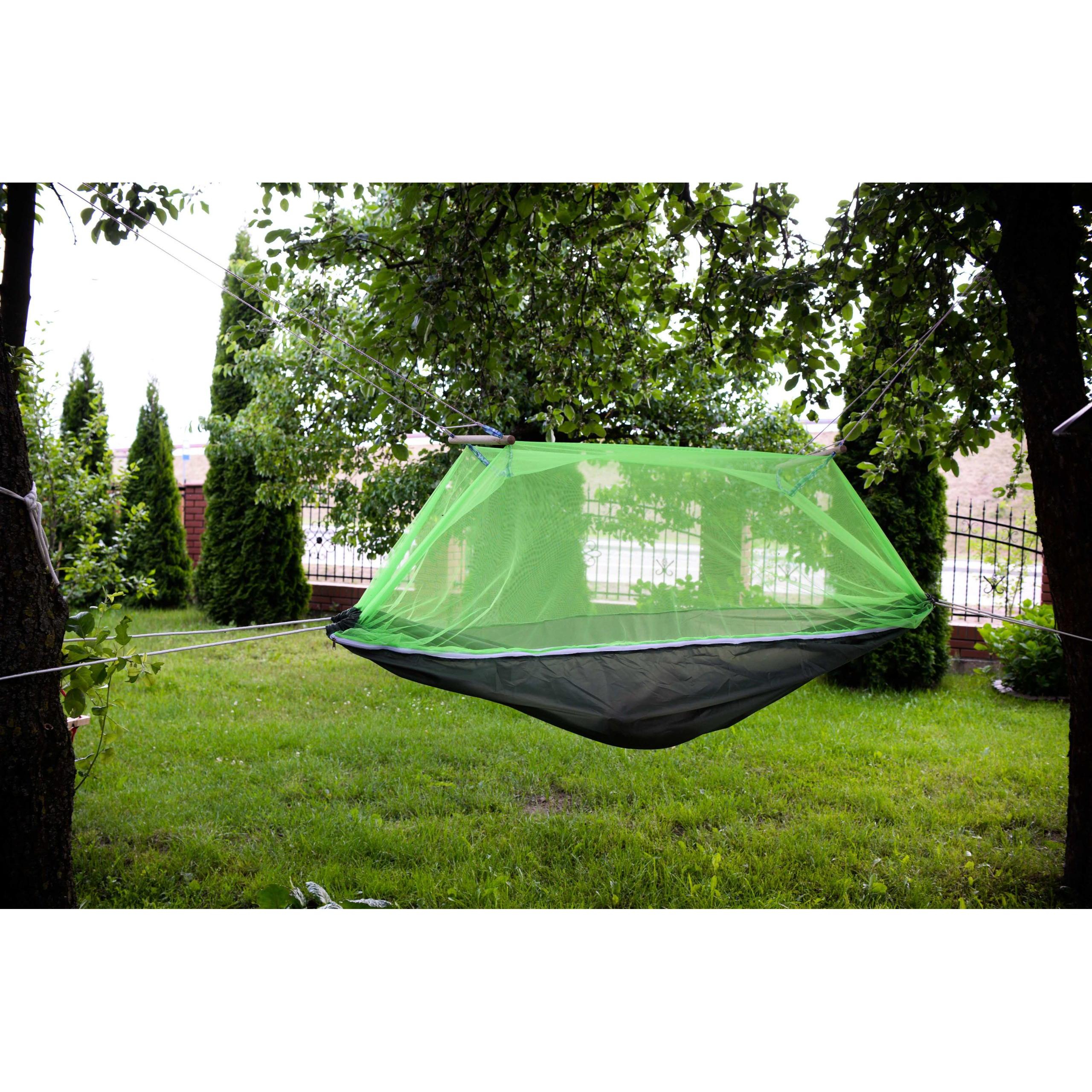 Hamac de Camping Dublu (2 persoane), 200 x 100 cm + Plasa de tantari, culoare Verde