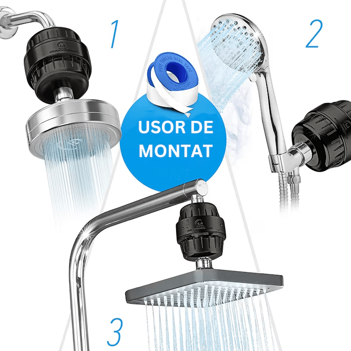 Filtru de apa pentru para de dus cu 20 stagii de filtrare, infuzie de minerale si Vitamina C, elimina Clorul, metalele grele, impuritatile si mirosurile neplacute, purificator apa de baie, usor de instalat