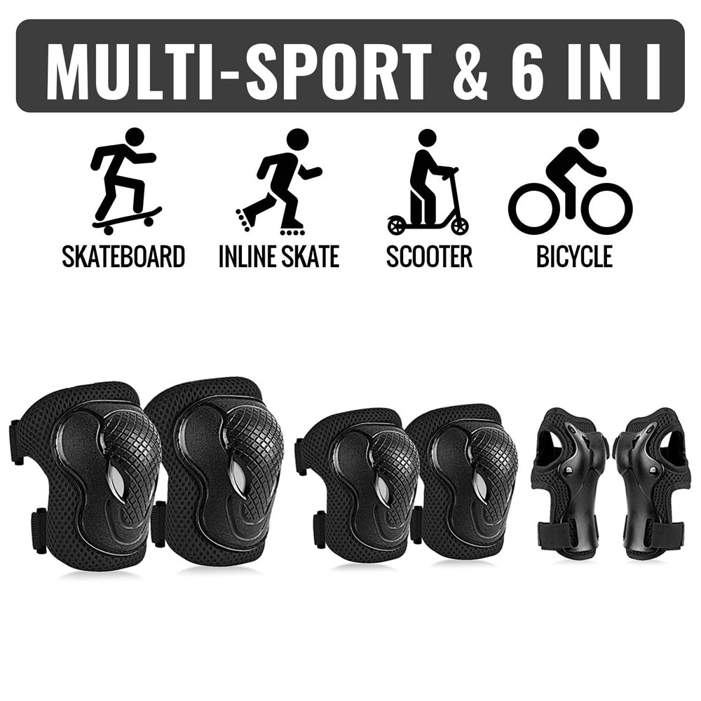 Set pentru copii, 6 x protectii pentru genunchi, coate si incheieturi (bicicleta, role, skateboard, patine)