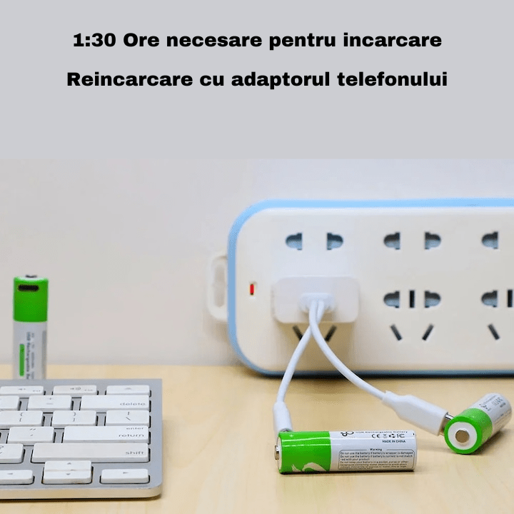 Baterii Reincarcabile USB 1.5V , Acumulatori de  2600mAh, AA, Litiu-Ion, 2 buc