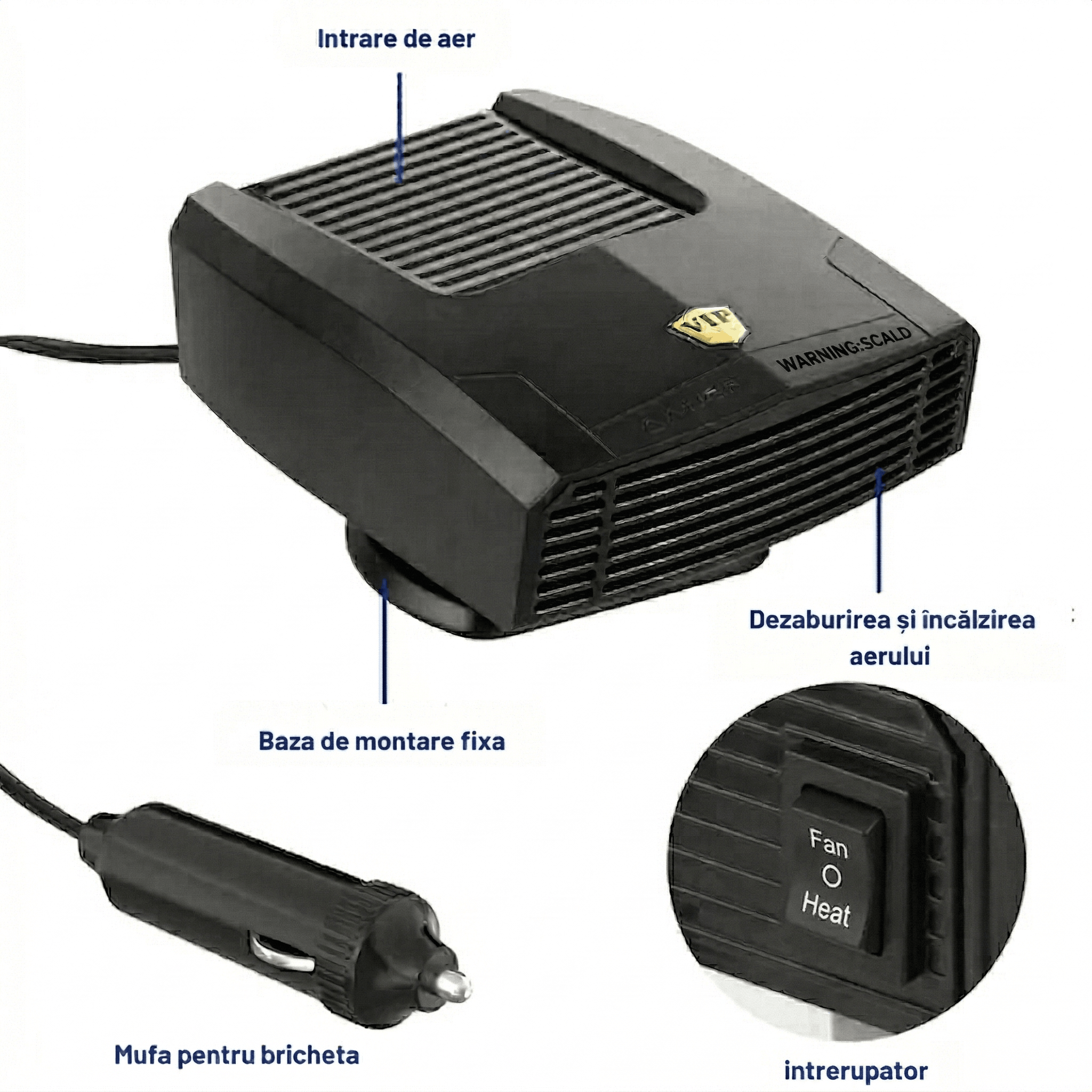 Aeroterma Auto 12v Gadgetry, Mod de Inalzire Habitaclu, Dezaburire Parbriz, Culoare Negru