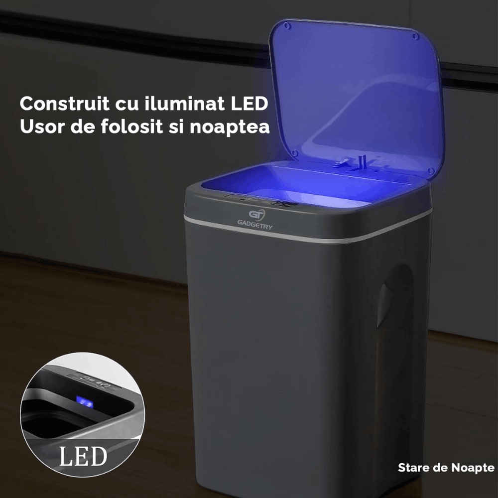 Cos de Gunoi cu Senzor Automat Gadgetry cu Led, Capacitate 16L