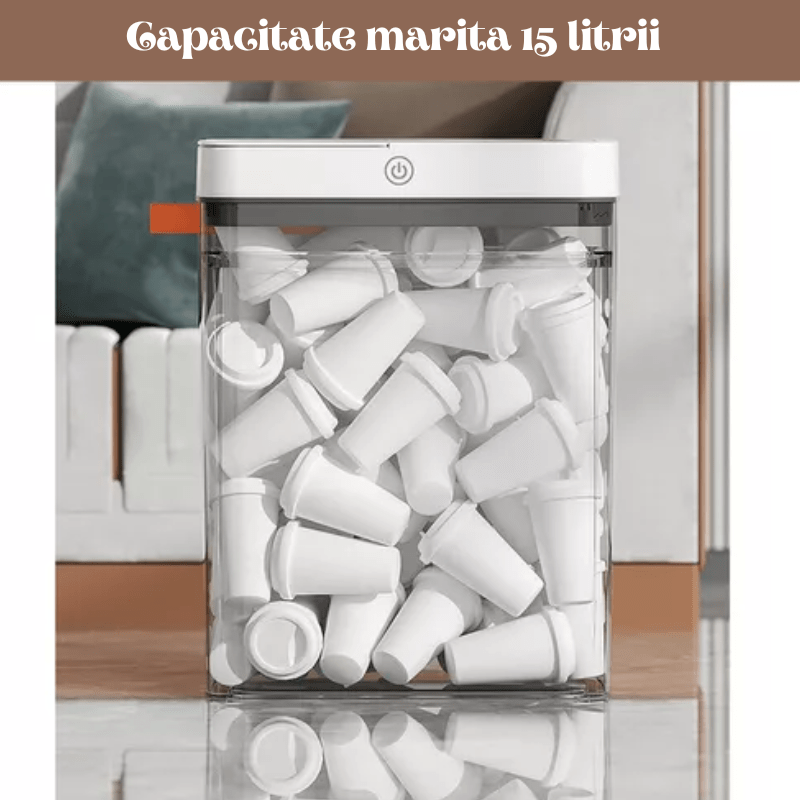 Cos de Gunoi cu Senzor Automat Alb Gadgetry, Capacitate 15L, cu Capac Anti-Miros si o Deschidere/Inchidere Silentioasa