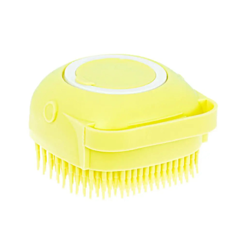 Perie din silicon cu dozator de sampon pentru spalare caini sau pisici, 7,5 x 7,5 cm, culoare galben