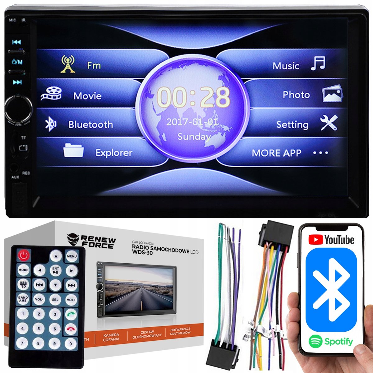 Player Video Auto, dimensiune 2DIN, TouchScreen de 7 inch, 4 x 50W, model WDS-30 cu Bluetooth, Handsfree, Radio, MP3, WMA, MP4, AUX, Card, Telecomanda, Functie Camera Marsarier