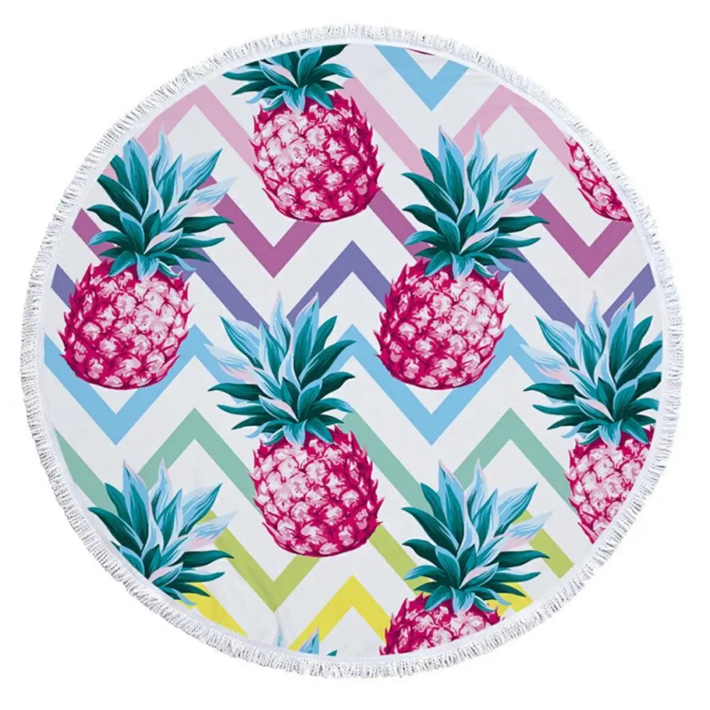 Prosop mare de plaja, super absorbant, forma rotunda, diametru 150cm, model Ananas