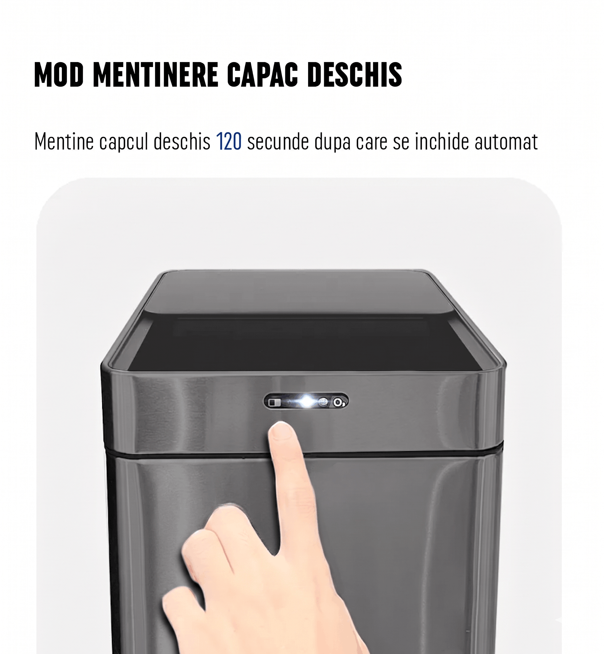 Cos de Gunoi cu Senzor Automat Gadgetry, Capacitate 50L, cu Capac Glisant Anti-Miros