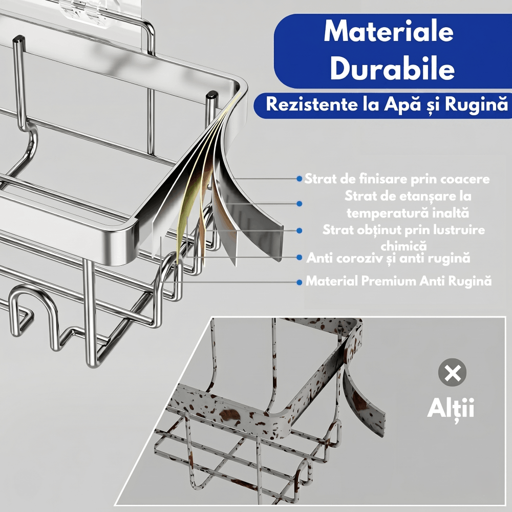 Gadgetry Raft de Dus, Etajera Baie si Bucatarie, Din Otel Inoxidabil, Pentru Depozitare in Bucatarie, Organizator Baie, set 6 rafturi de dus, Gel Dus, Montaj Fara Gauri, Gadgetry