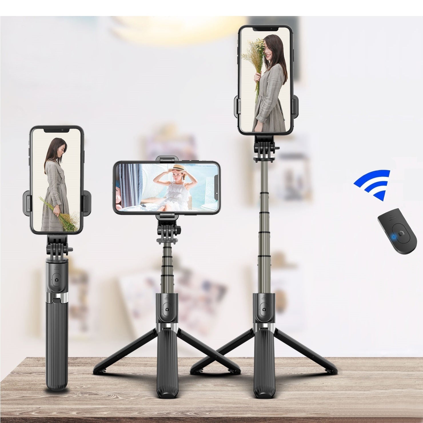 Set 3in1, Selfie Stick cu Lampa LED si Trepied, conectare Bluetooth, alimentare USB