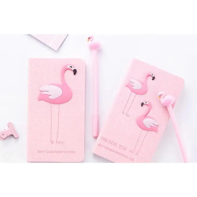 Set Cadou pentru Copii, Caiet cu Flamingo finisat cu piele ecologica + Pix cu Flamingo