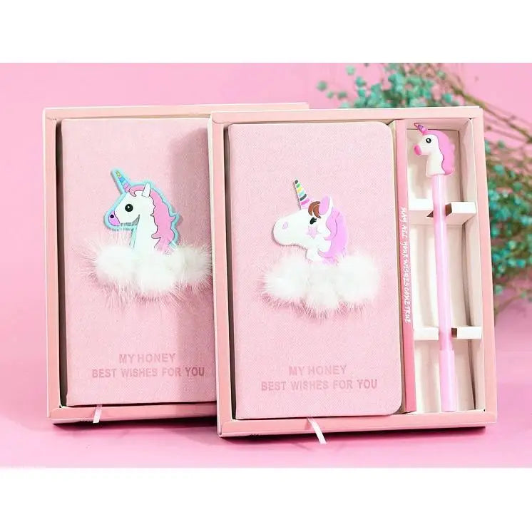 Set Cadou pentru Copii, Caiet cu Unicorn finisat cu piele ecologica + Pix cu Unicorn