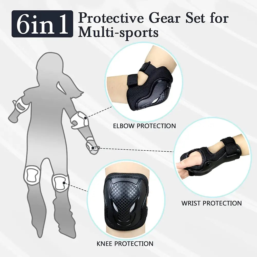 Set pentru copii, 6 x protectii pentru genunchi, coate si incheieturi (bicicleta, role, skateboard, patine)